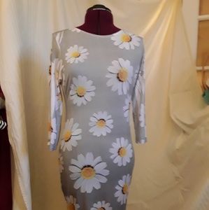 Daisy print grey jersey dress